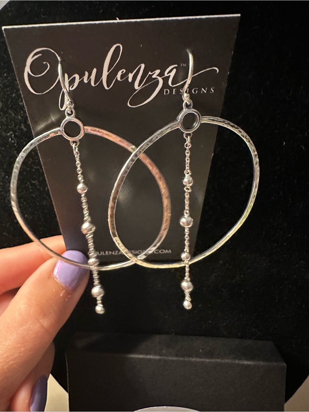 Opulenza Silver Hoop Drop Earrings - Picture 3 of 4